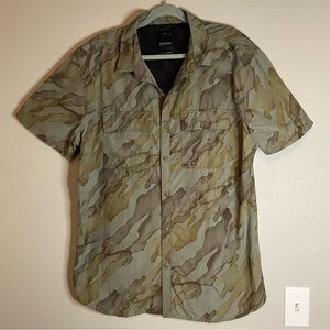 Prana Men's Green and Brown Camouflage Shirt
